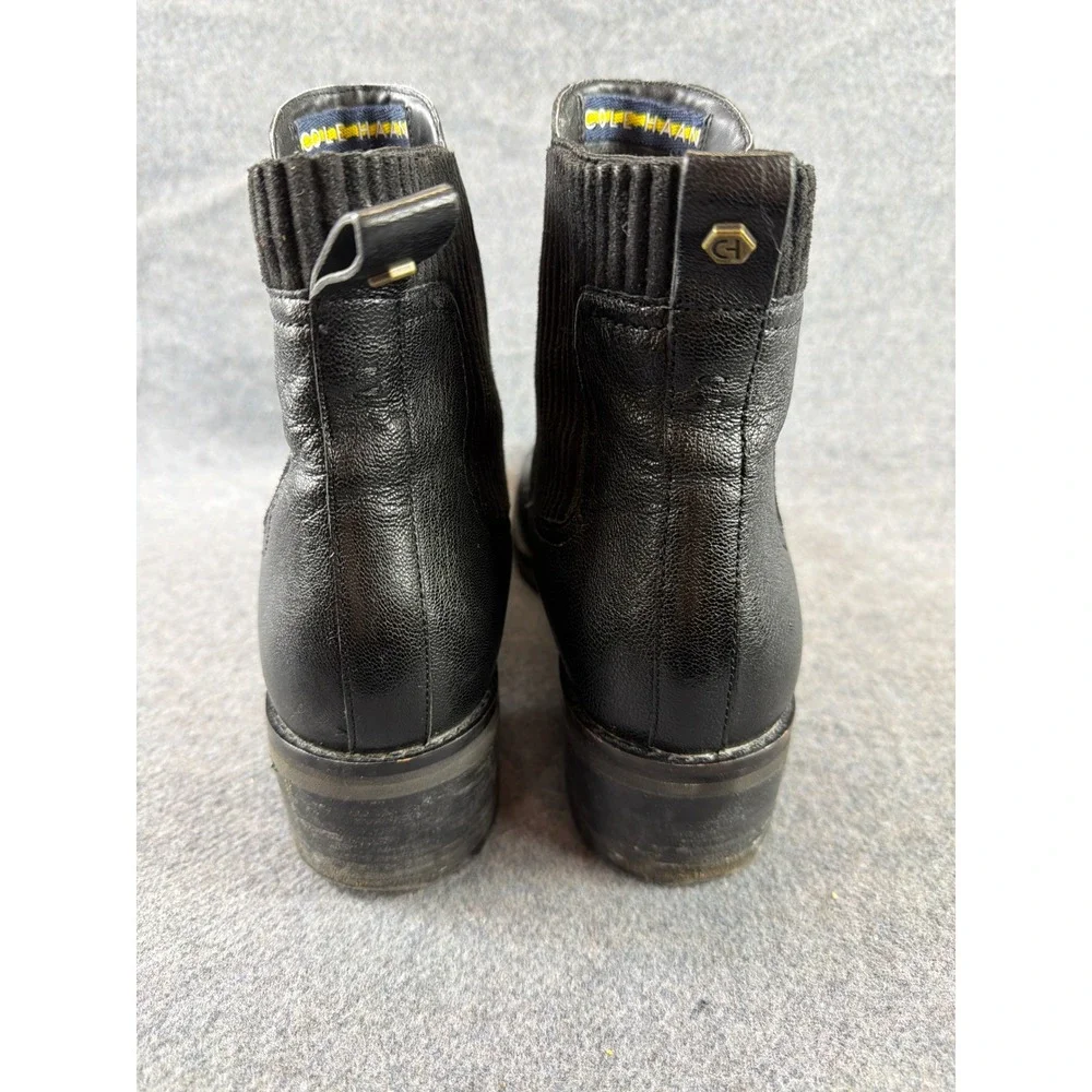 Cole Haan Chelsea Boots Mens 10B Black Leather‎ Ribbed Elastic Ankle Boot Round